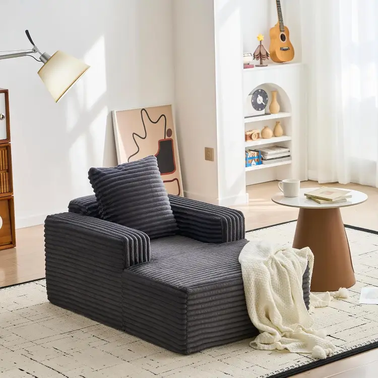 Corduroy Cloud Chaise Lounge Sofa – Deep Seat Lounge Chair with Wide Armrests (Free Home Delivery)
