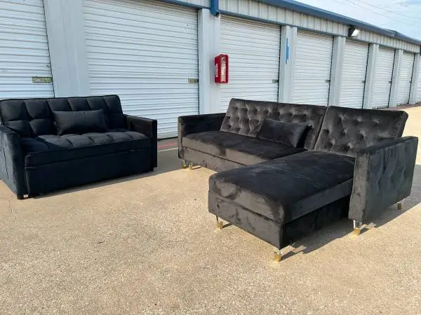 Black velvet convertible, living room, sectional, and 3 in 1 sofa beds