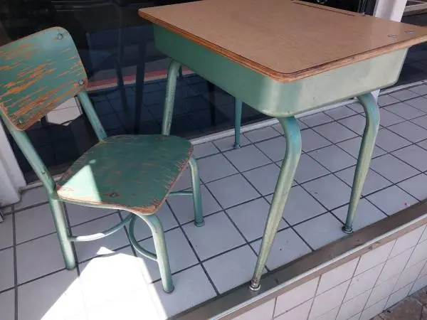 Vintage Metal School Desk – Adjustable Height,