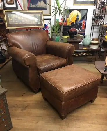 Restoration Hardware Leather Club Chair and Ottoman