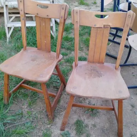 Chairs, real wood, very sturdy, minor damage, $10 for both