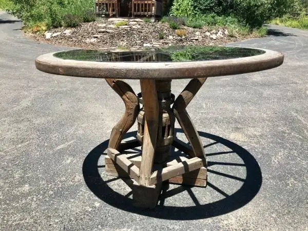 Rustic western wagon wheel table