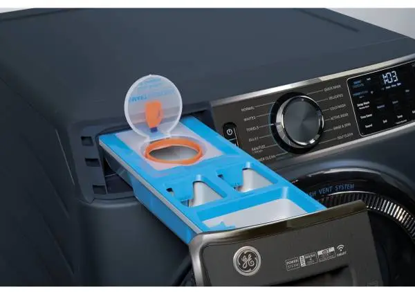 GE front-load washer detergent dispenser drawer