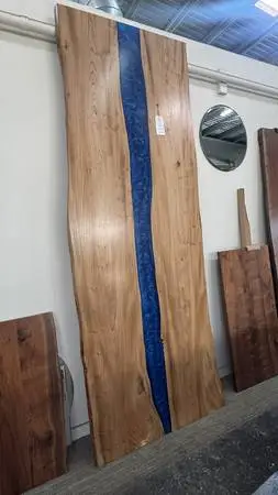 Price drop! Beautiful live edge slab tabletop, solid elm w/epoxy river