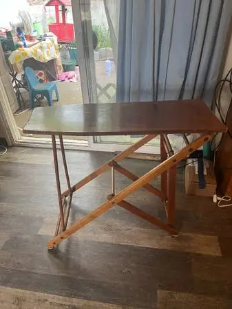 Antique ironing board, buffet, vanity