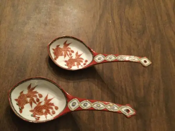Two Vintage Chinese Hand Painted Porcelain Spoon Rests