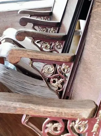 vintage Iron and wood church seats