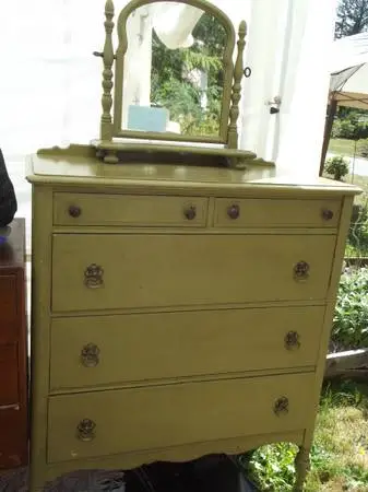 Antique Solid Wood Dresser with Mirror Era 1920s