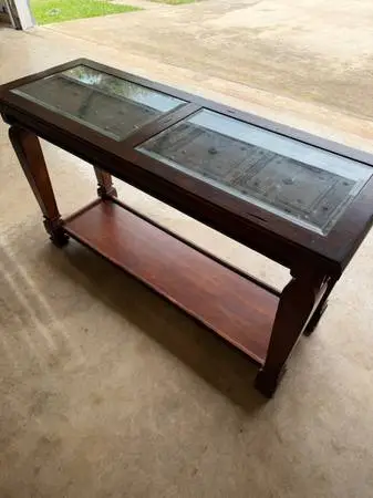 Wood entry console table w/ glass top