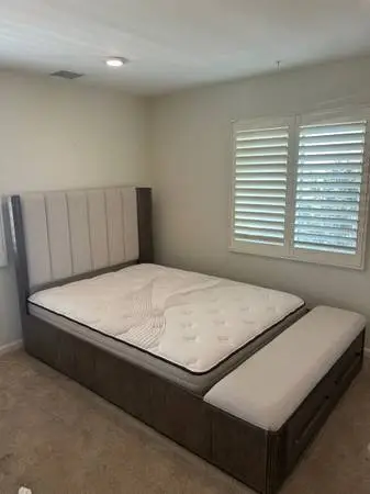 Contemporary Upholstered Queen Bedframe with Storage Bench + Mattress