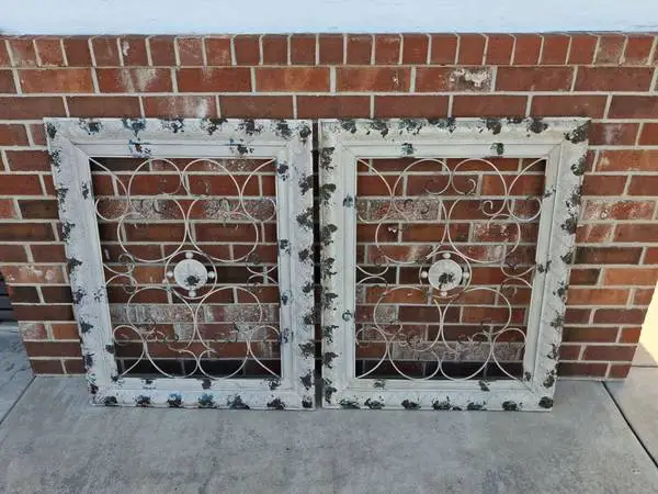 Vintage Pair Painted Metal Decorative Wall Décor Stamped Design Around