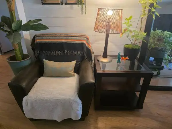 Dark Wood End Tables (2) with Beveled Glass Insert Top