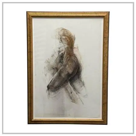Abstract Expressionist Nude Figure Drawing, Framed