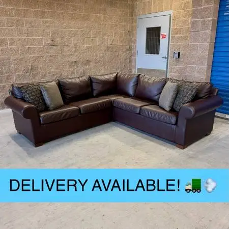 Brown Leather L Sectional Couch Sofa (DELIVERY AVAILABLE! 🚛💨)