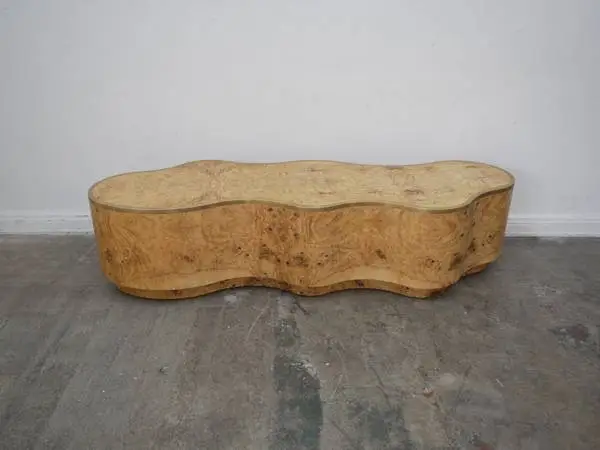 Burl Wood Kidney Shape Coffee Table w/ Gold Edges $1,199.00 72 W x 24