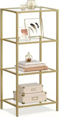 Gold and glass shelving unit