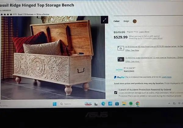 Solid Wood Fossil Ridge Hinged Top Storage Bench Cabinet Coffee Table