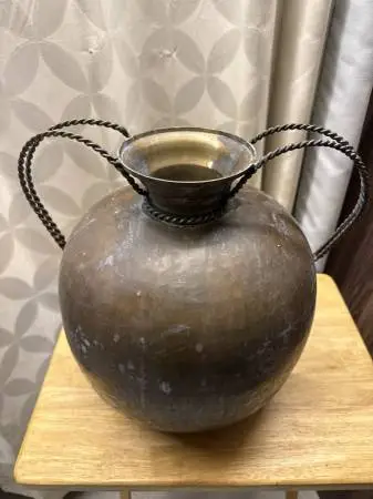 Antique Copper hand-hammered vase with twisted roped handles