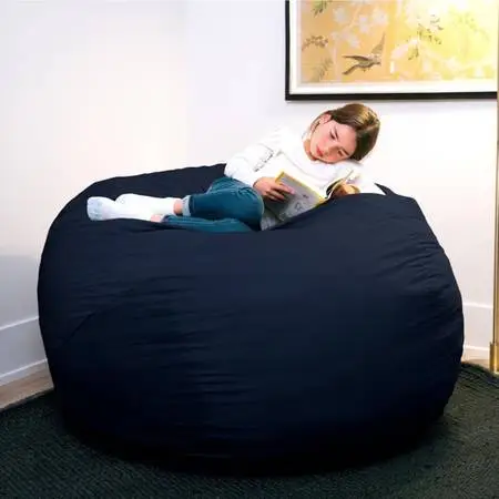 Big Joe Large 5 ft. Navy Blue Bean Bag Chair + Ottoman/Side Table