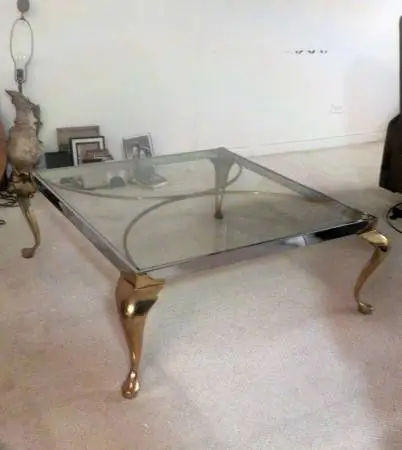 1972 Coffee Table. Silver & Gold Metal Frame Glass Top Original Owners