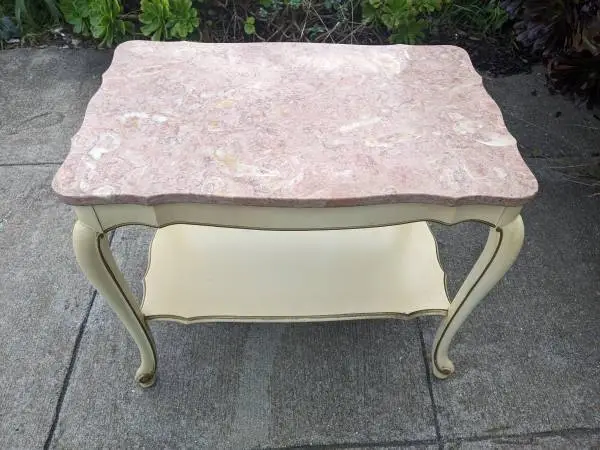 1940s French Louis XV Style Side Table with Pink Italian Marble Top