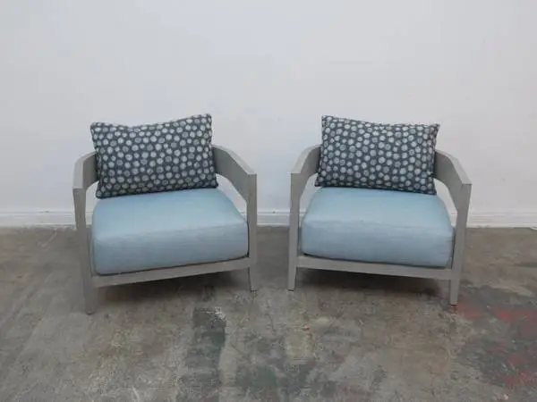 Set of 2 Restoration Hardware Balmain Teak Lounge Chair in Weathered T