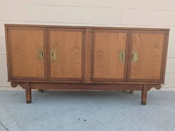 Vintage modern regency wood console media entryway sofa sideboard table