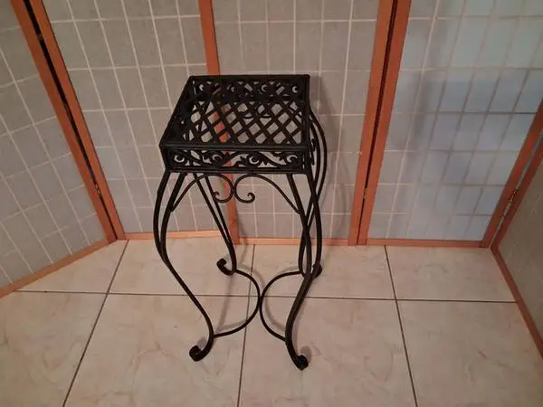 Wrought Iron Scroll Plant Stand with Square Top.