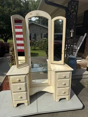 All Wood Mirror 2 Piece Make Up Vanity Plus Seat