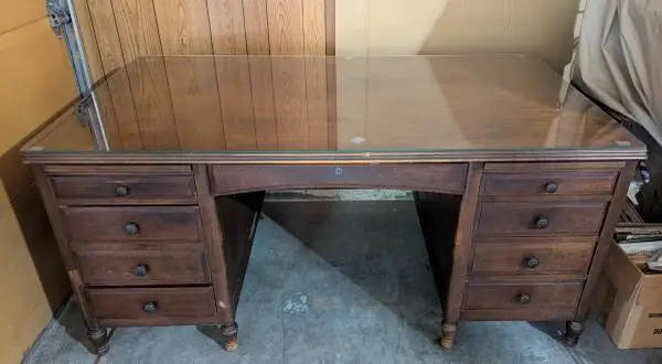 Antique Executive Desk w/ Secret Drawer Locking Mechanism