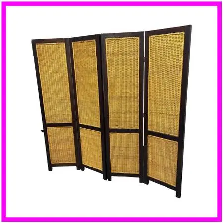 Woven Rattan Four-panel Folding Screen