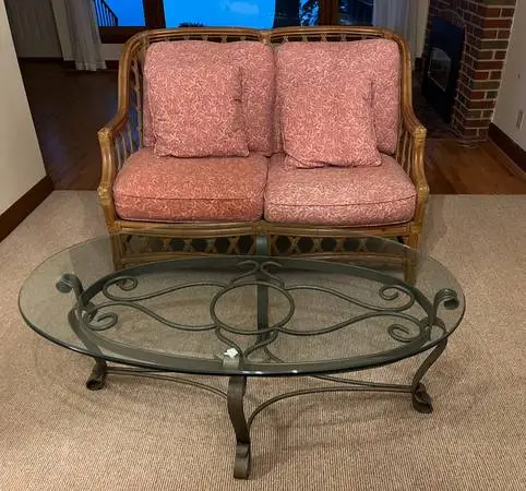 Love Seat and Glass Coffee Table