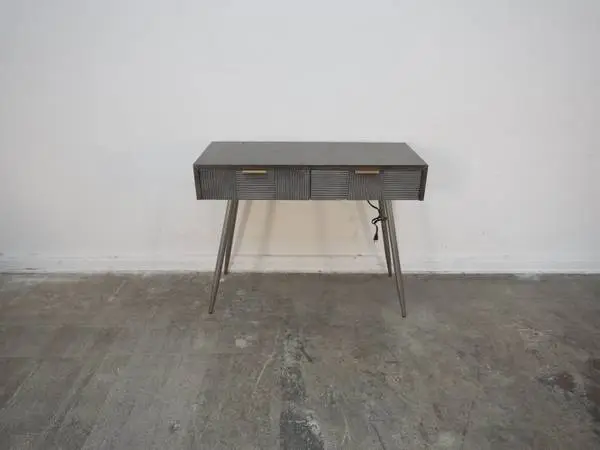 Dark Brown Slatted Desk w/ Gold Accents As-Is $125.00 39 W x 16 D x