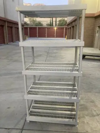Shelves,plastic,24”,5 tier,clean,ez transport,2 sets,adjustable.