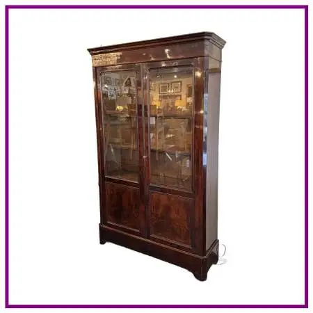 19th Century Rosewood + Mahogany Restored Library Cabinet