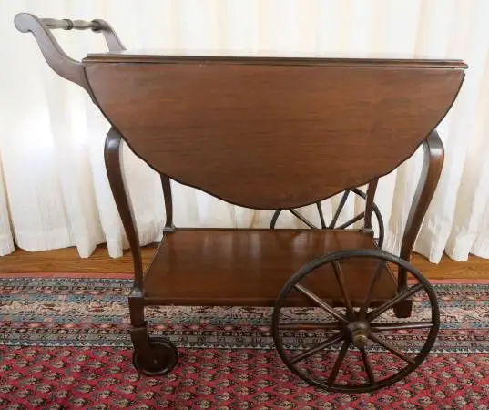Paalman Brand 1920s-Era Walnut Wood Portable Drop Leaf Bar / Tea Cart