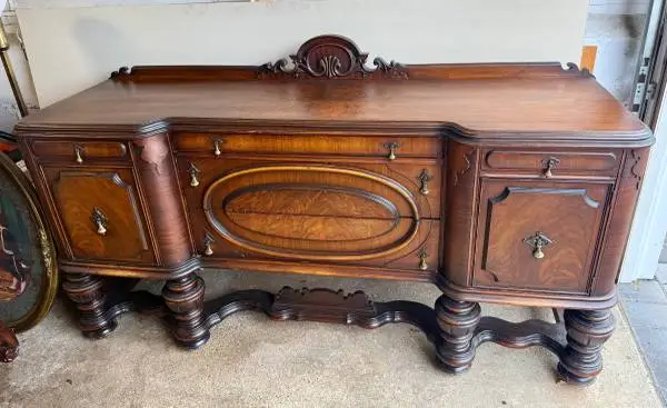 Antique Burled Walnut Jacobean Revival Sideboard Buffet