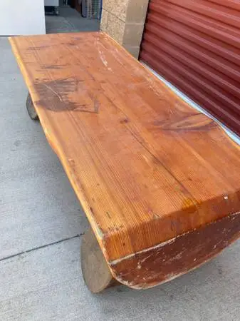 Log bench,unique,solid,finished,seats 5,heavy duty,quality.