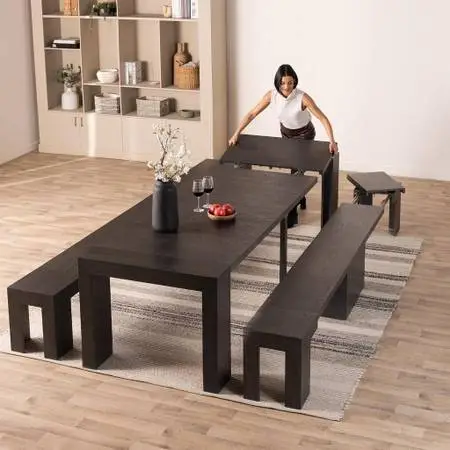 Transformer Table Extendable Dining Table W/ 2 Extension Benches- 118X