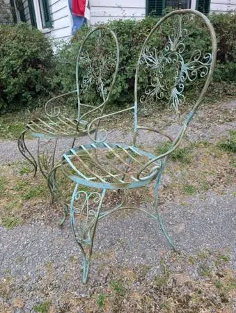 Pair Vintage Wire Wrought Iron Chairs French Provincial