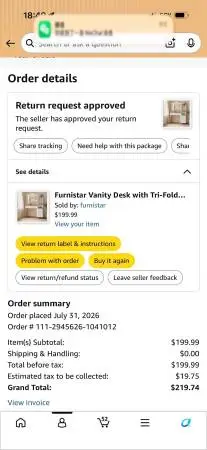 * NEW * Furnistar Makeup Vanity Desk w/Tri-Fold Mirror  3-Color lights