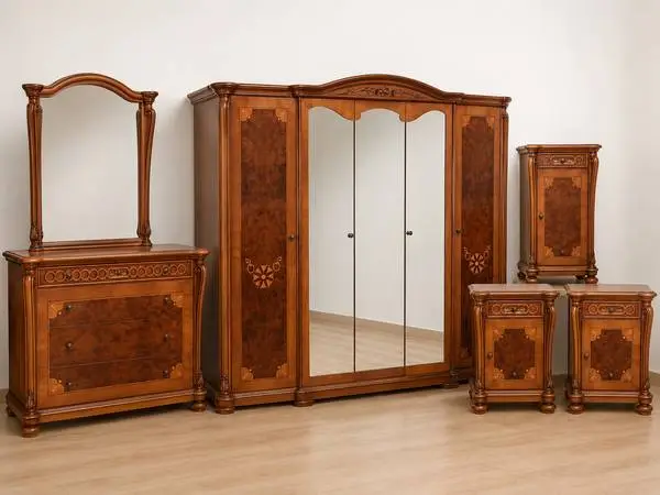 Complete Luxury Bedroom Furniture Set – Armoire, Dresser with Mirror &