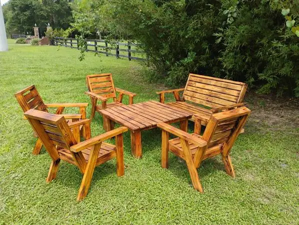 6 pc Outdoor Patio Set Heavy Duty Set Burned, Treated Sealed