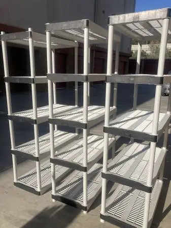 Shelving plastic,3 5 shelf sets,ez transport,ez clean,hlp dlvr