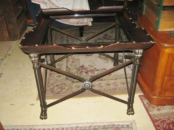 Side Table Ornate Iron Base Nail Head Trim