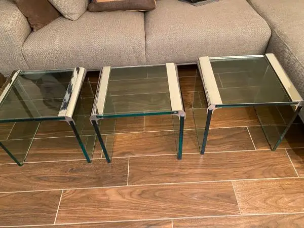 3 PACE glass/ chrome tables by Leon Rosen - AUTHENTIC