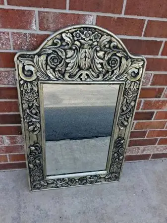 Decorative Rustic Boho Classical Mirror Ornatgly Carved Design/Silver