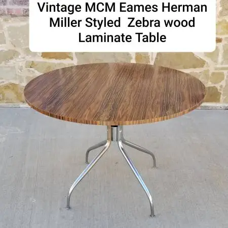 Vintage MCM Eames Herman Miller Style Striking Zebra Wood  Laminate Ta