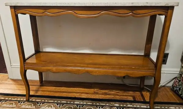 Vintage Matching Marble Top Wood Accent Tables Rectangular & Round