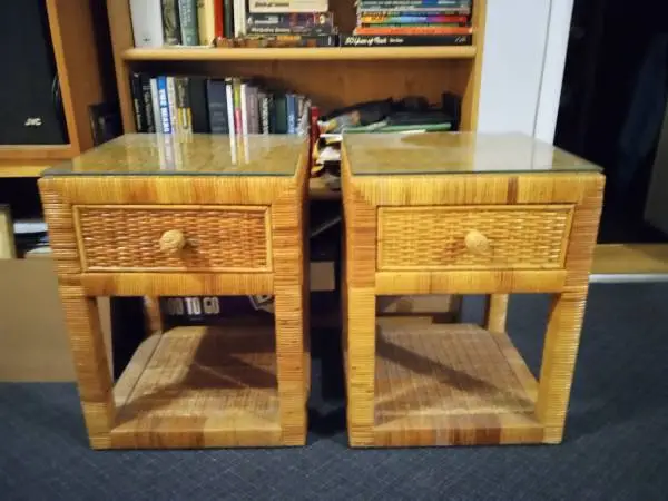 Night Stands Rattan Glass Top With Drawer Pair